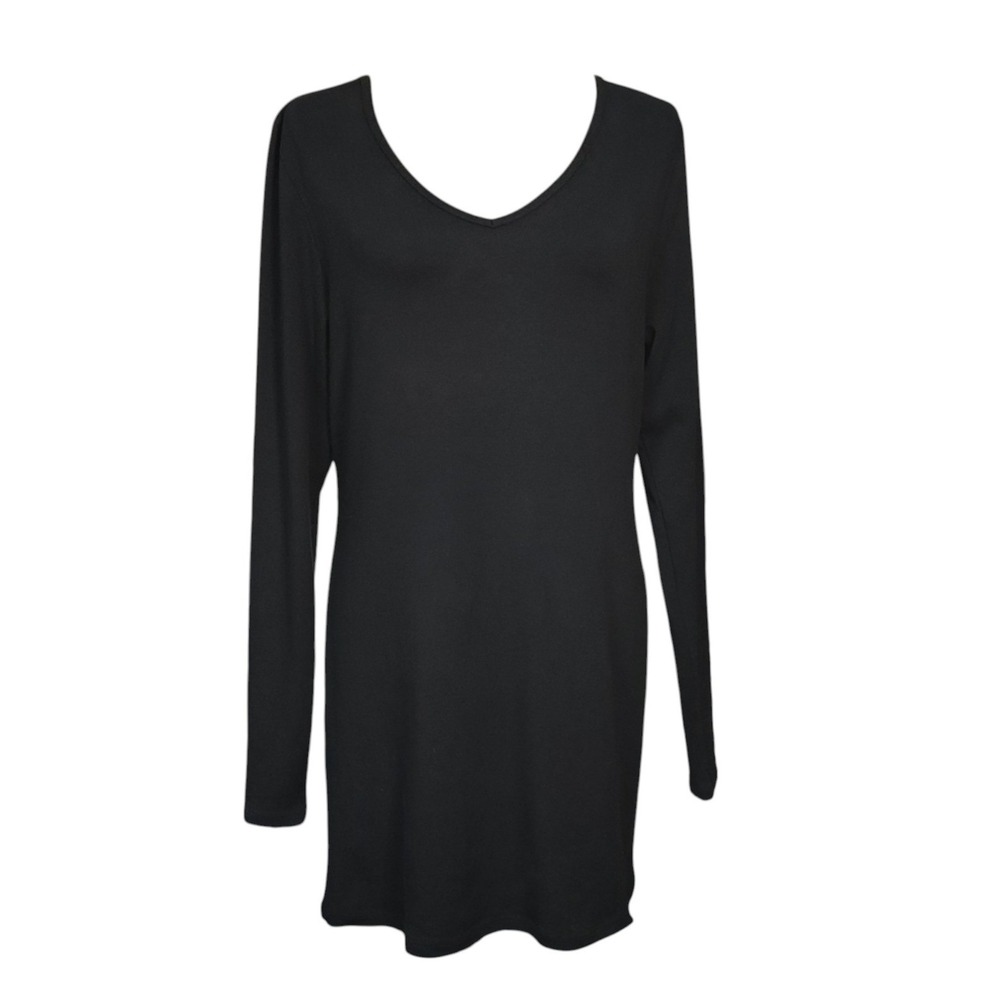 Peruvian Connection Black Long Sleeve V-Neck Tunic Top L